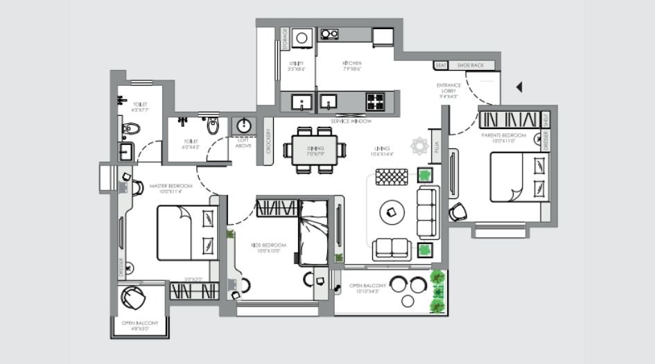 Yashwin-Enchante-Gallery-3BHK-870sqft-unit-plan